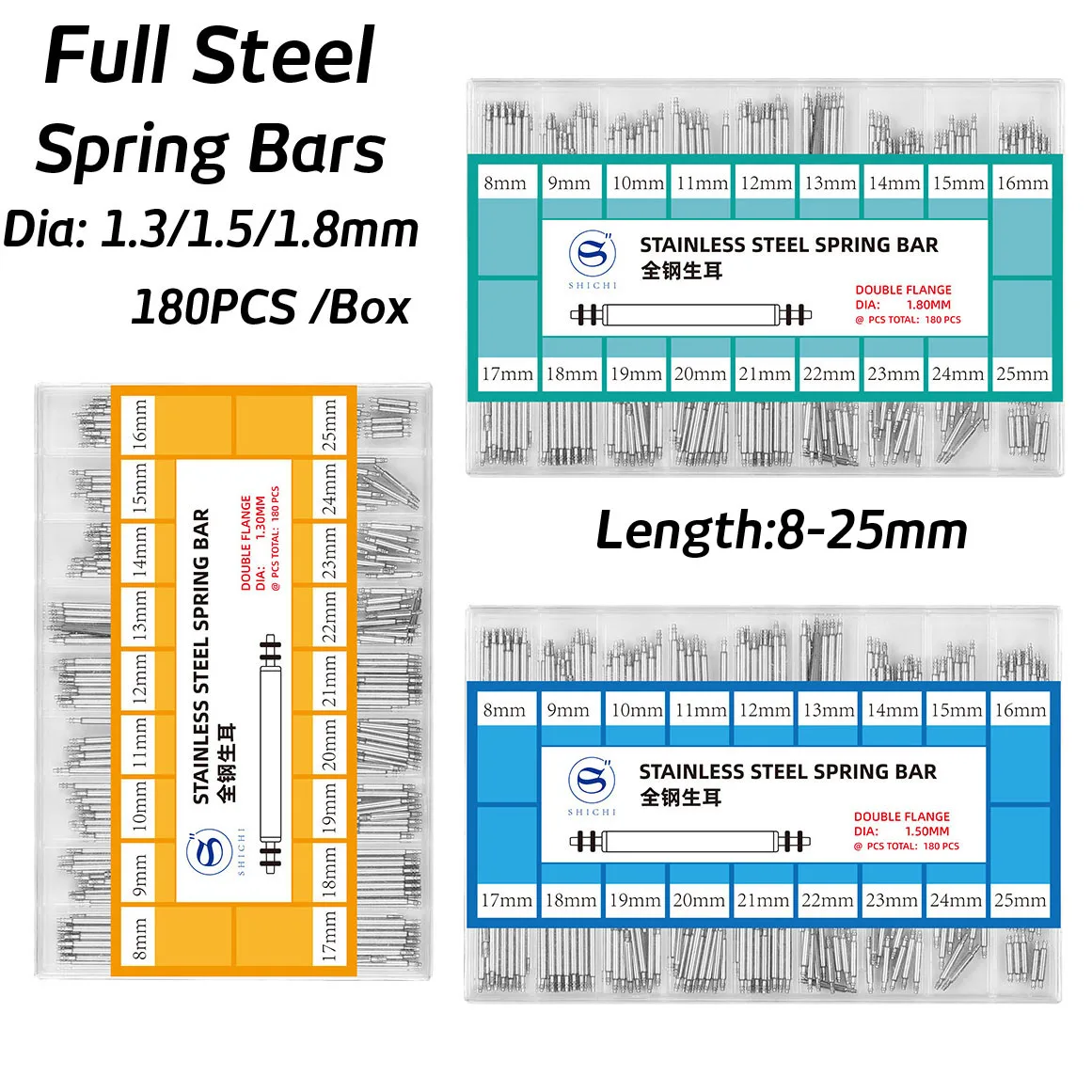Spring Bar Tool Set - 180PCS 1.3mm 1.5mm 1.8mm Stainless Steel