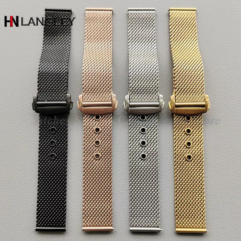 Butterfly Clasp Deployant - 20mm 22mm Mesh Milanese Watch Bracelet