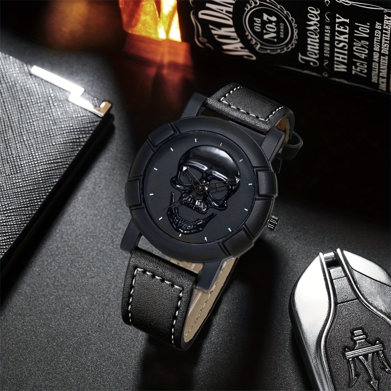 Skull Pattern Multi Display Po - Leather Watch Band Men review and price