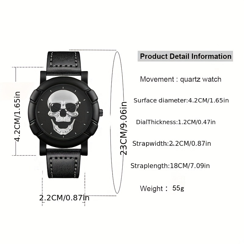 Skull Pattern Multi Display Po - Leather Watch Band Men review and price